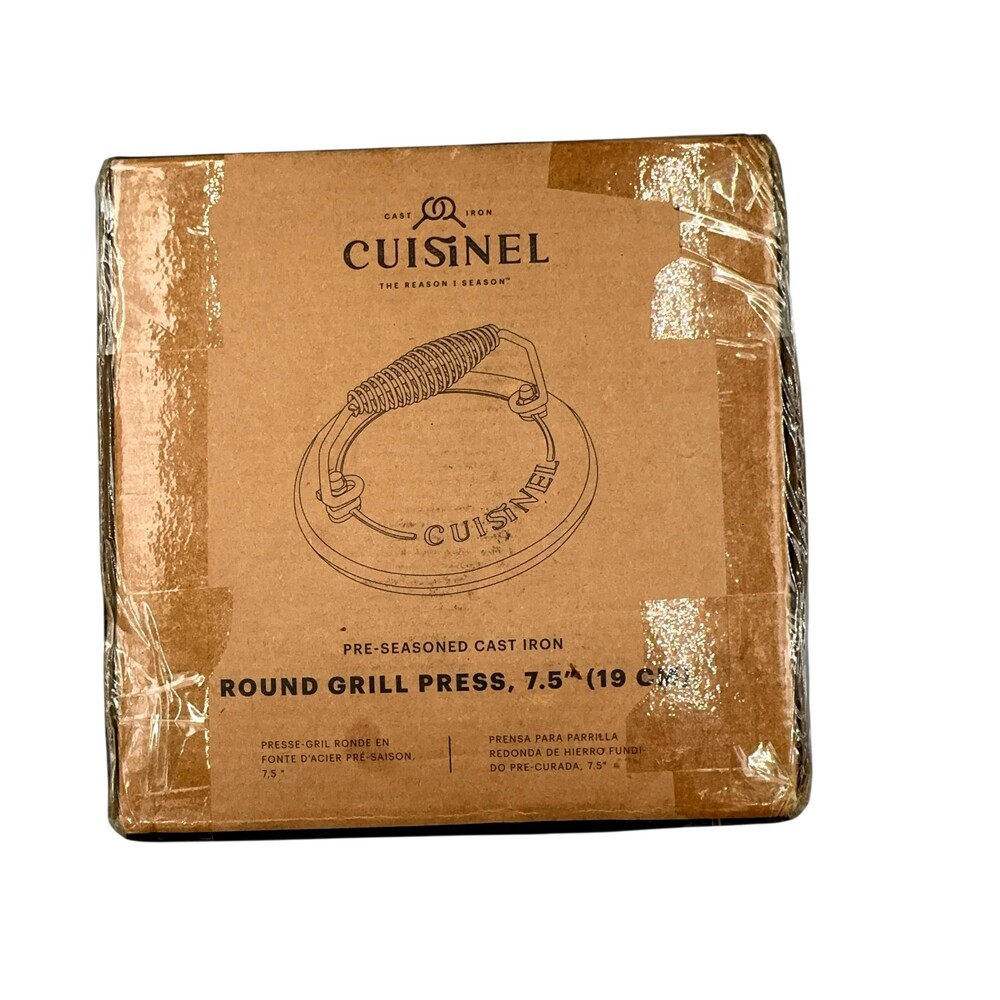 Cuisinel Cast Iron Round Grill Press 7.5 In Meat Tenderizer Black Nonstick